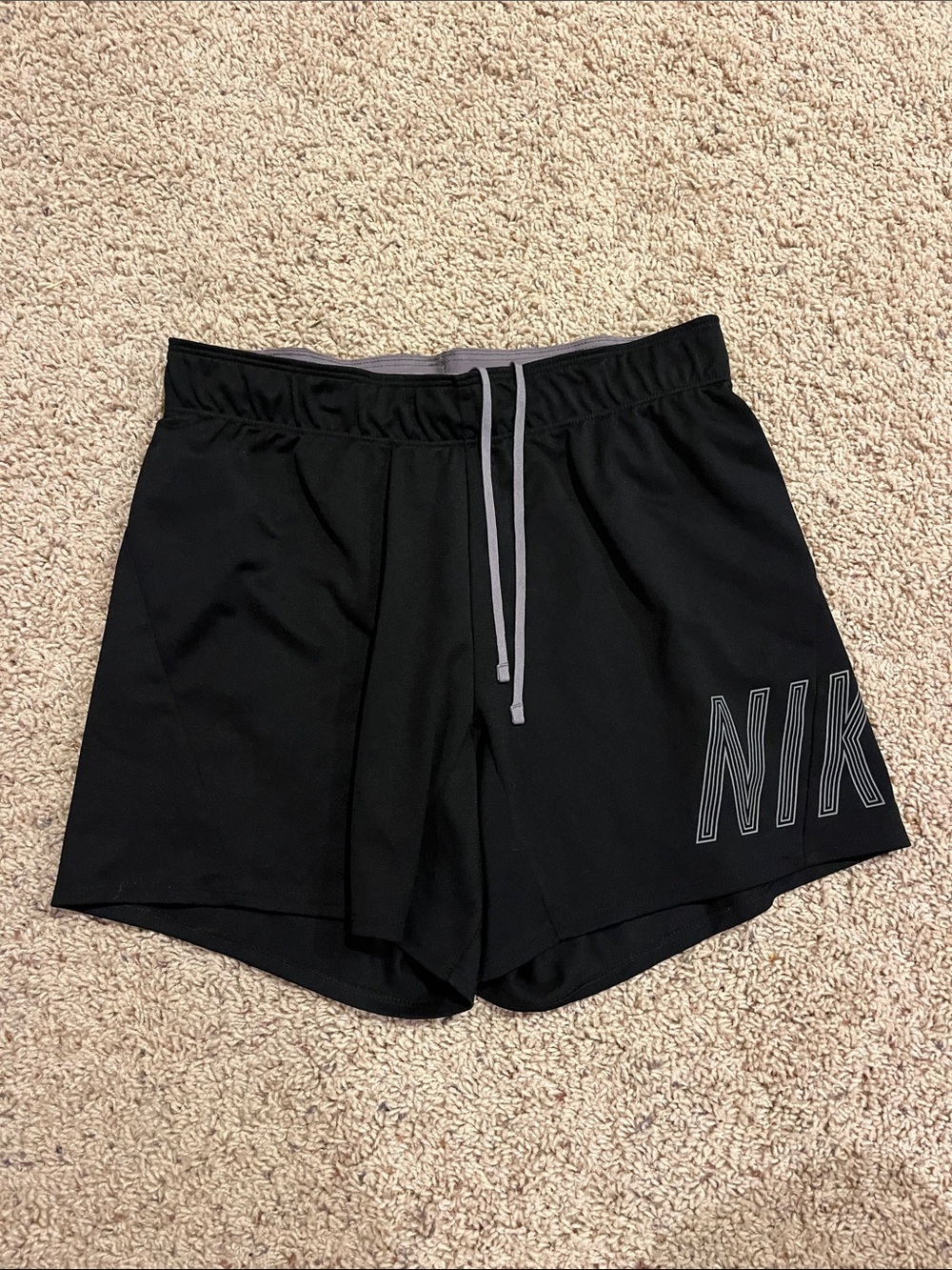 Nike Black Athletic Shorts with Gray Drawstring